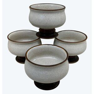 4 Denby Langley Stoneware Red Rust Potters Wheel Hand Painted Sherbets